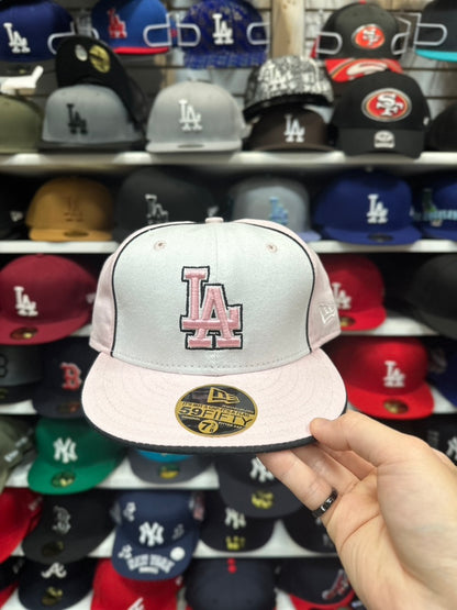 LA Dodgers MLB Vintage Pink Fitted Hat | New Era 59FIFTY Sized Cap | White/Pink