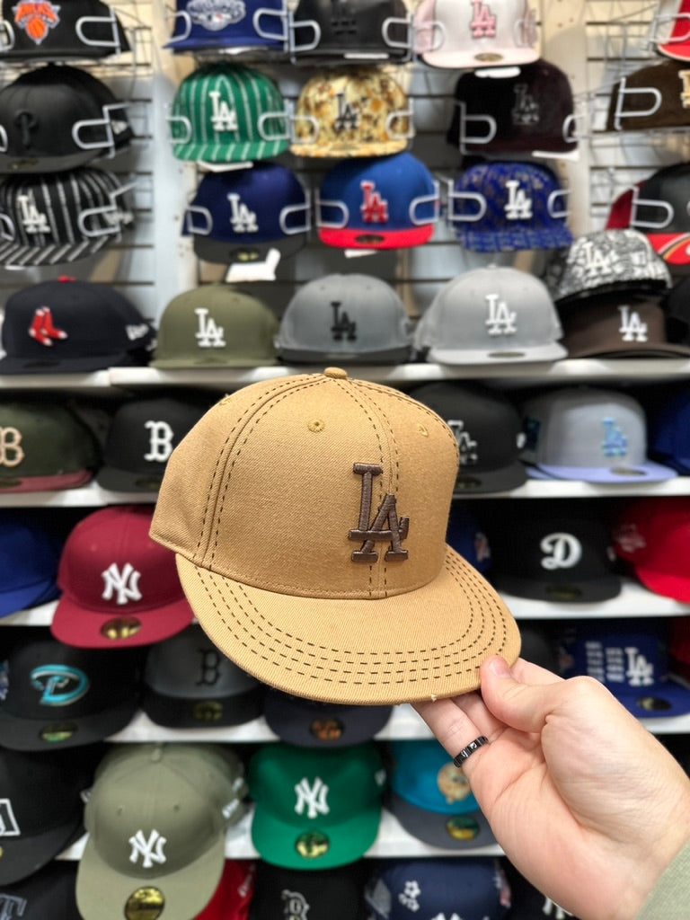 LA Dodgers MLB Vintage Fitted Hat | New Era 59FIFTY Sized Cap | Tan