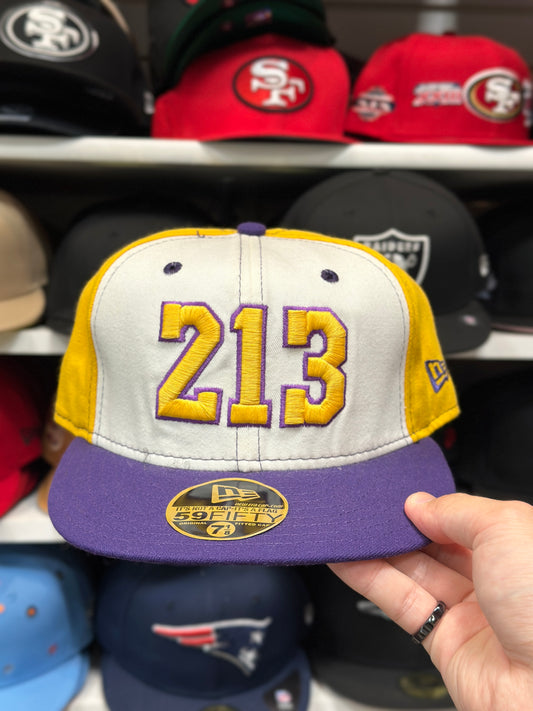 LA Lakers NBA Rare ‘213’ | Vintage New Era 59FIFTY Fitted | Yellow/White/Purple