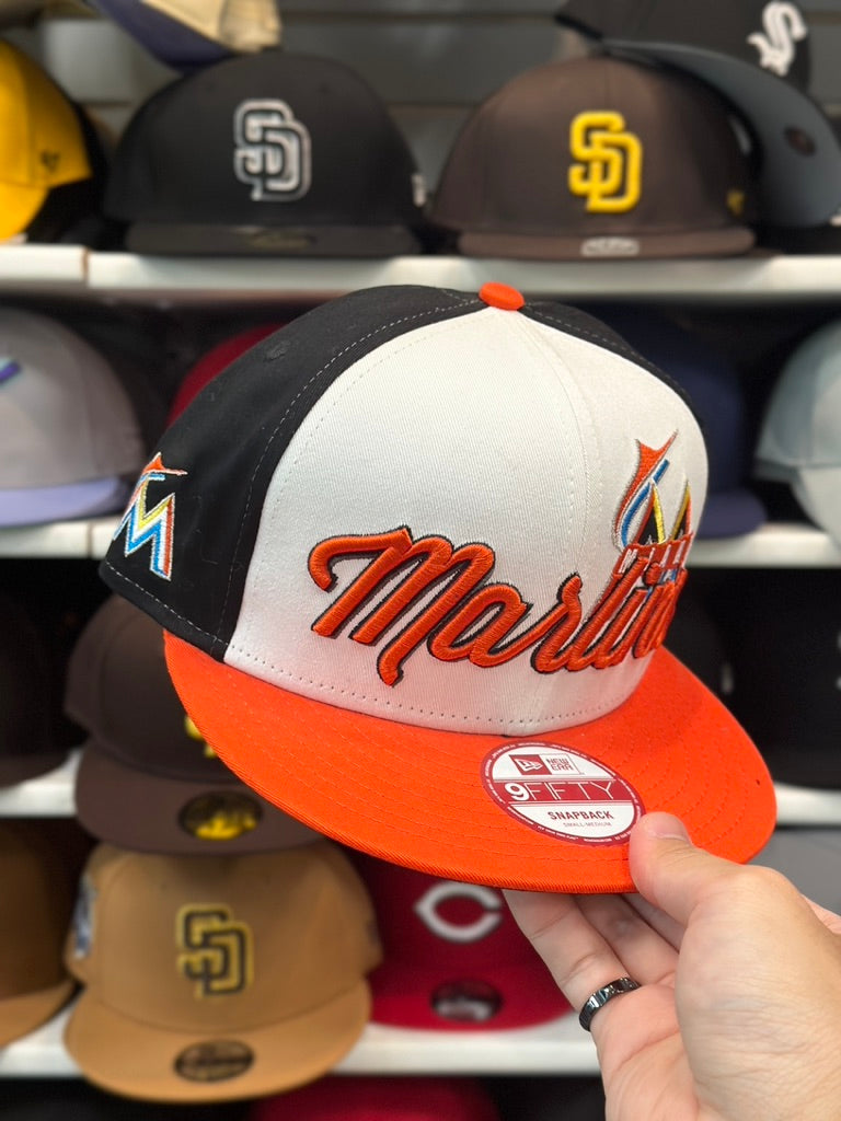 Miami Marlins MLB Snapback | Vintage New Era 9FIFTY Adjustable Snap | White/Black/Orange