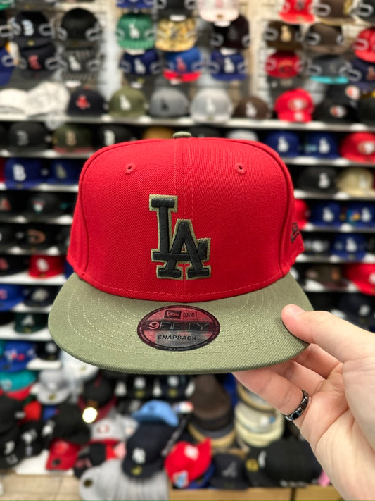 LA Dodgers MLB Snapback | New Era 9FIFTY Adjustable Snap | Red/Olive