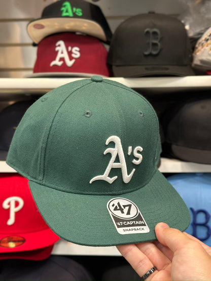 Oakland Athletics MLB Snapback | Classic '47 Brand Captain Adjustable Snap | Dark Green