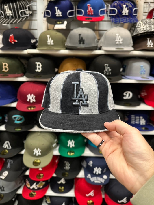 LA Dodgers MLB Vintage New Suede Two Tone | New Era Fitted Cap | Black & Gray