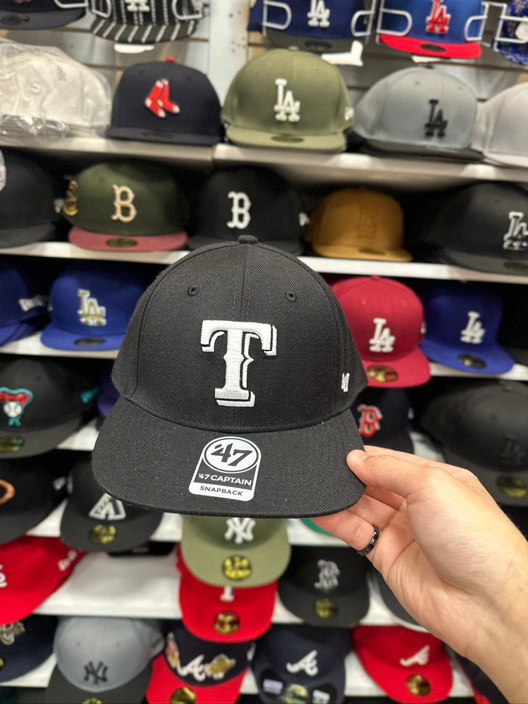 Texas Rangers MLB Snapback | Vintage '47 Brand Captain Adjustable Snap | Black