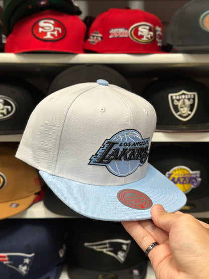 LA Lakers NBA Snapback | Mitchell & Ness Original Fit Adjustable Hat | White/Light Blue