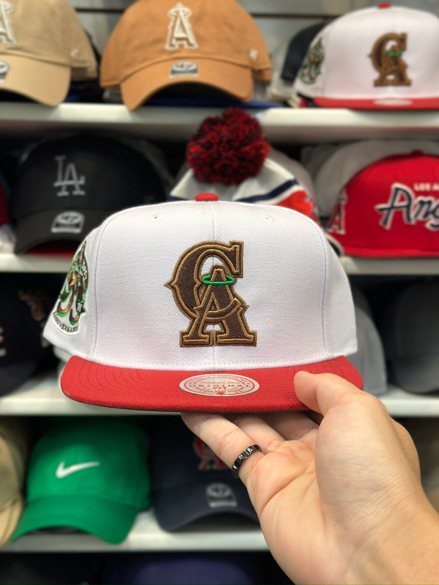 LA Angels MLB Snapback '35th Anniversary' Patch | Mitchell & Ness Original Fit Adjustable Snapback | White/Red