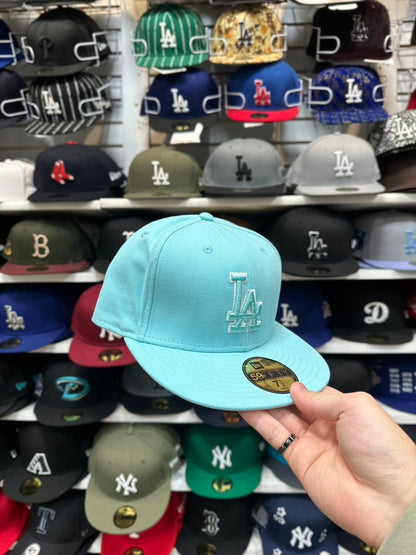 LA Dodgers MLB Fitted Hat | New Era 59FIFTY Sized Cap | Light Teal