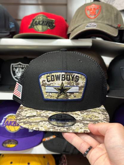 Dallas Cowboys NFL Draft Day Trucker Snapback | New Era 9FIFTY Adjustable Hat | Black/Camouflage