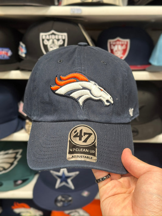 Denver Broncos NFL Dad Cap | '47 Brand Clean Up Adjustable Curve Hat | Dark Blue