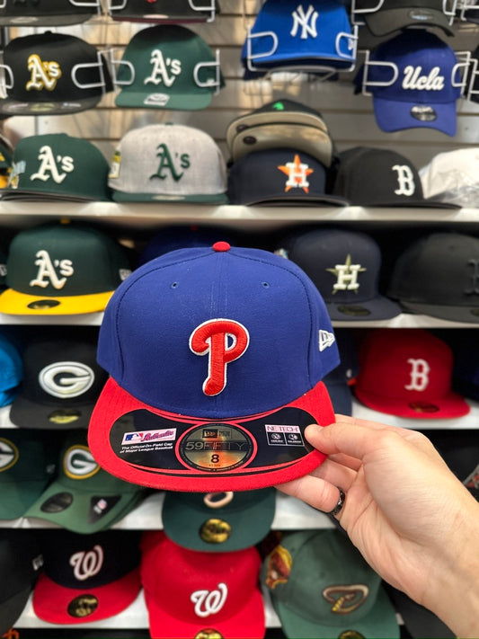 Philadelphia Phillies MLB Fitted Hat | Classic New Era 59FIFTY Sized Cap | Blue/Red