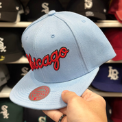 Chicago Bulls 'Script Logo' Baby Blue/Red Mitchell & Ness Snapback - Product Image