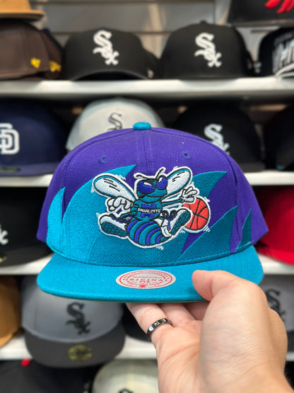 Charlotte Hornets NBA Snapback | Vintage Mitchell & Ness Original Fit Adjustable Cap | Teal/Purple