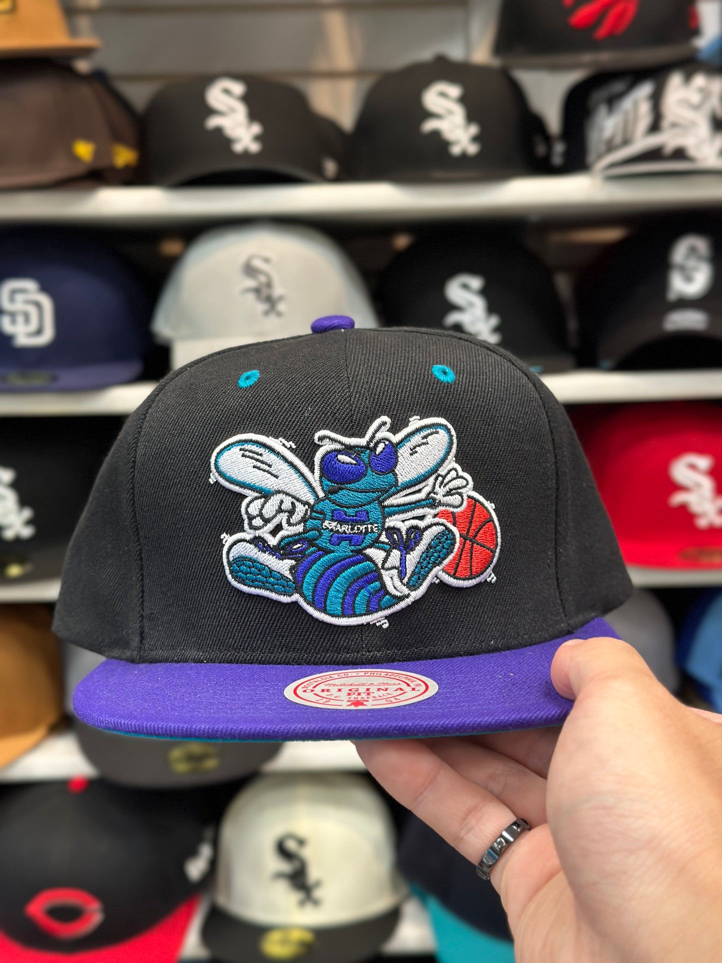 Charlotte Hornets NBA Snapback | Vintage Mitchell & Ness Original Fit Adjustable Cap | Black/Purple