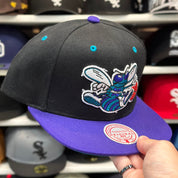 Charlotte Hornets Black/Purple Mitchell & Ness Snapback - Product Image