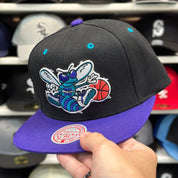 Charlotte Hornets Black/Purple Mitchell & Ness Snapback - Product Image