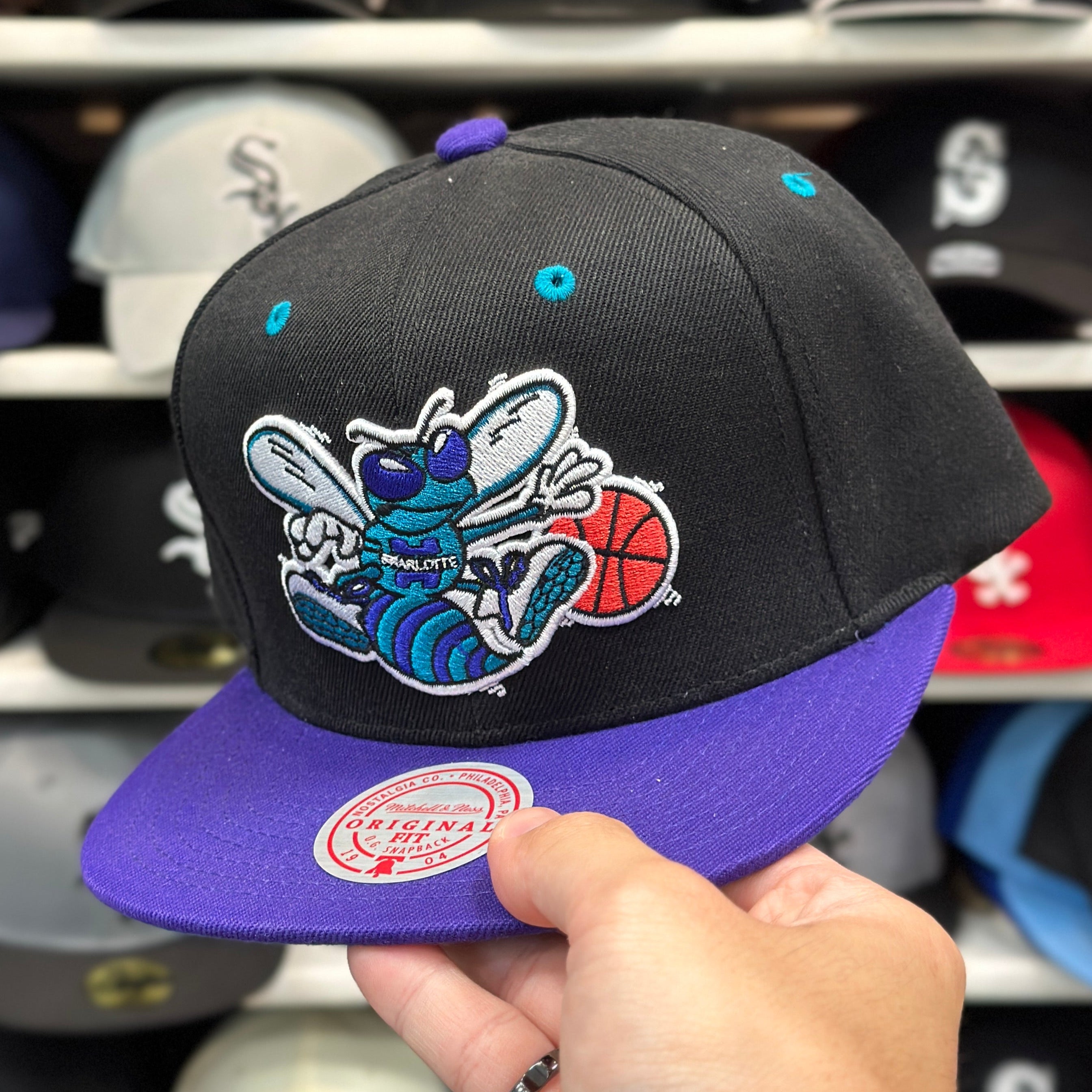 Charlotte Hornets Black/Purple Mitchell & Ness Snapback - Product Image