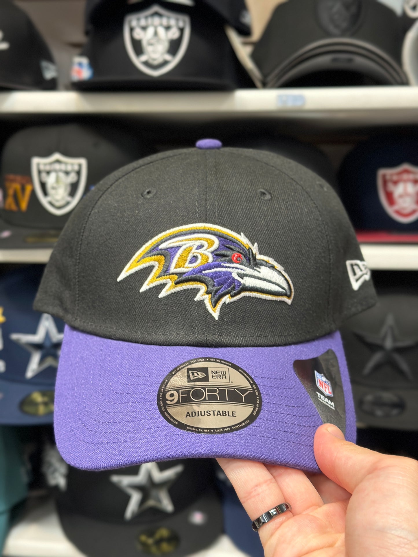 Baltimore Ravens NFL Ball Cap | New Era 9FORTY Adjustable Velcro Strap | Black/Purple