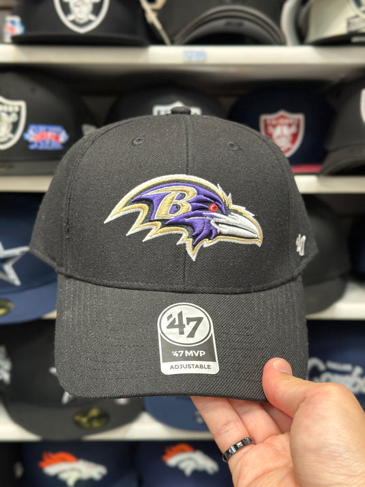 Baltimore Raven NFL Ball Cap | '47 Brand MVP Adjustable Curve Cap | Black