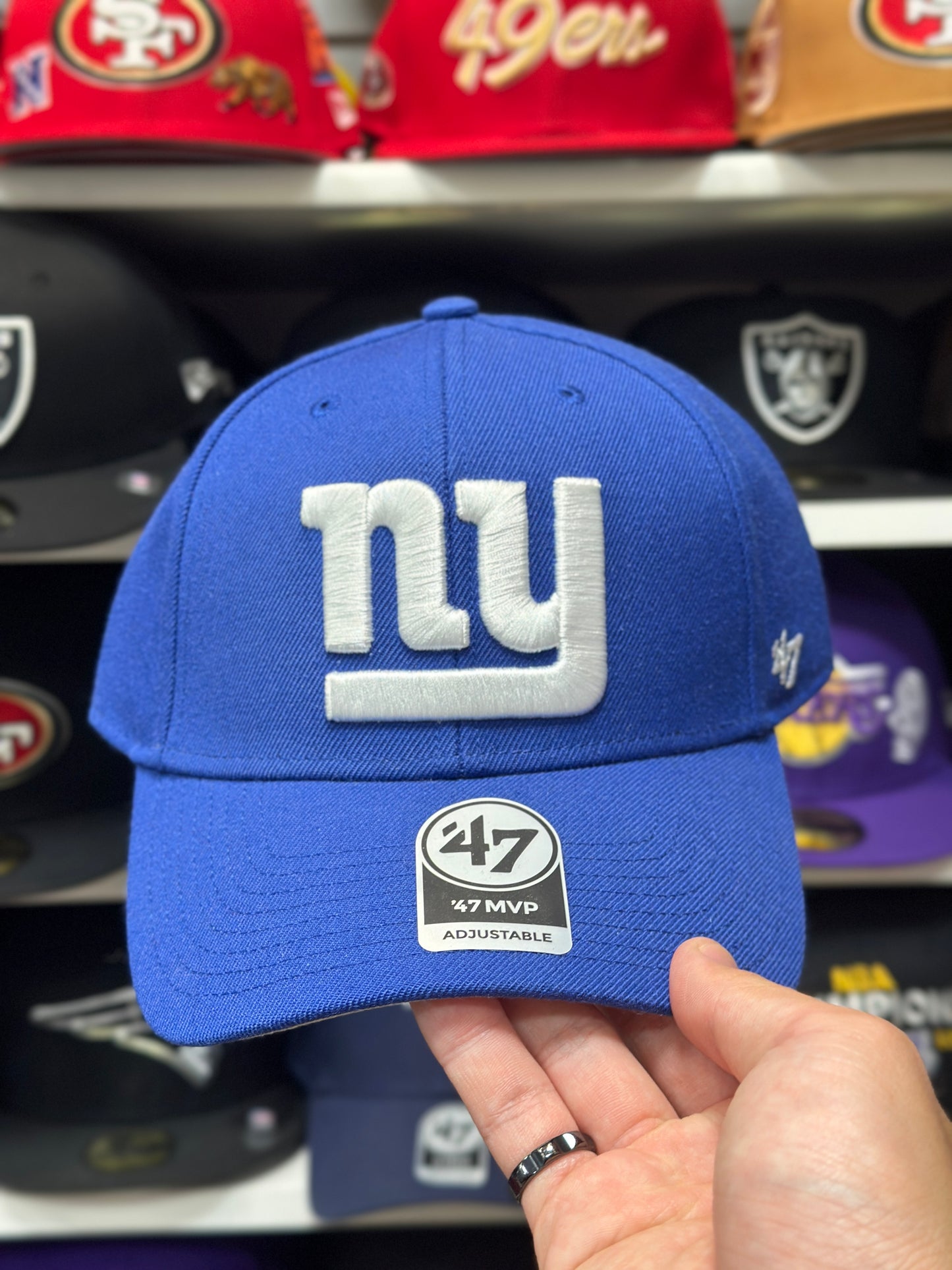 New York Giants NFL Ball Cap | '47 Brand MVP Adjustable Curve Cap | Blue