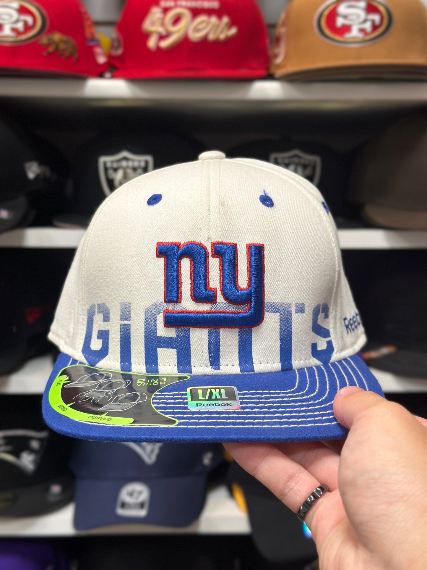 New York Giants NFL Fitted Hat | Vintage Reebok Sideline | White/Blue | S/M