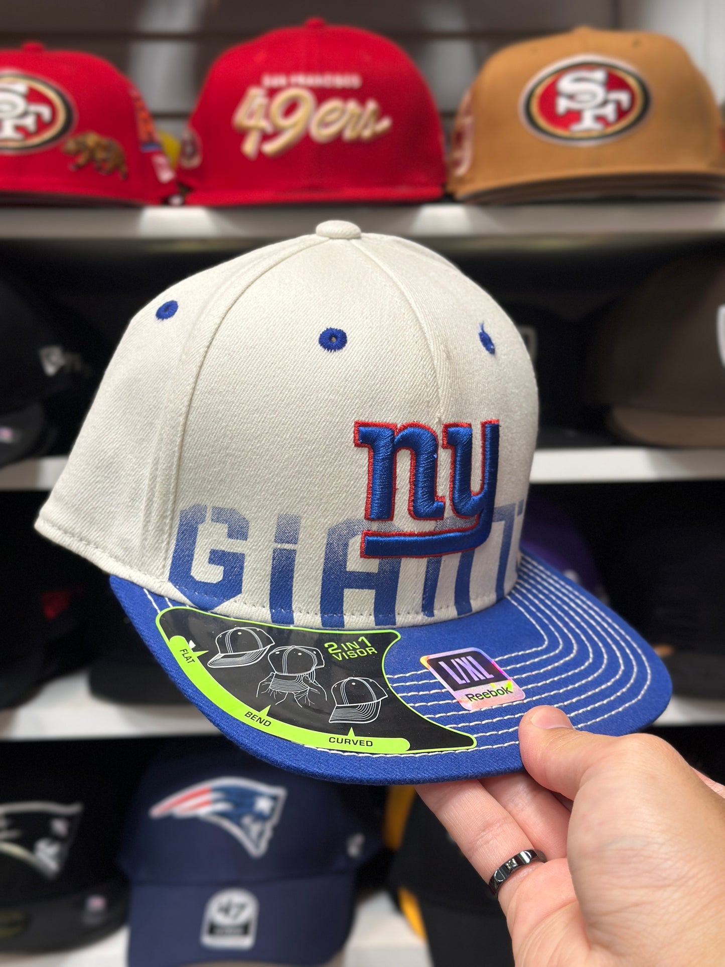 New York Giants NFL Fitted Hat | Vintage Reebok Sideline | White/Blue | S/M