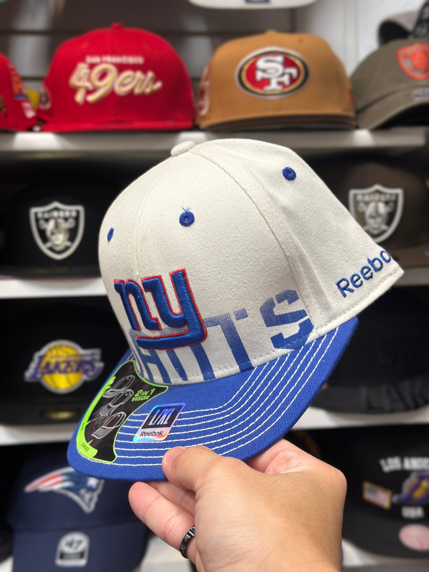 New York Giants NFL Fitted Hat | Vintage Reebok Sideline | White/Blue | S/M