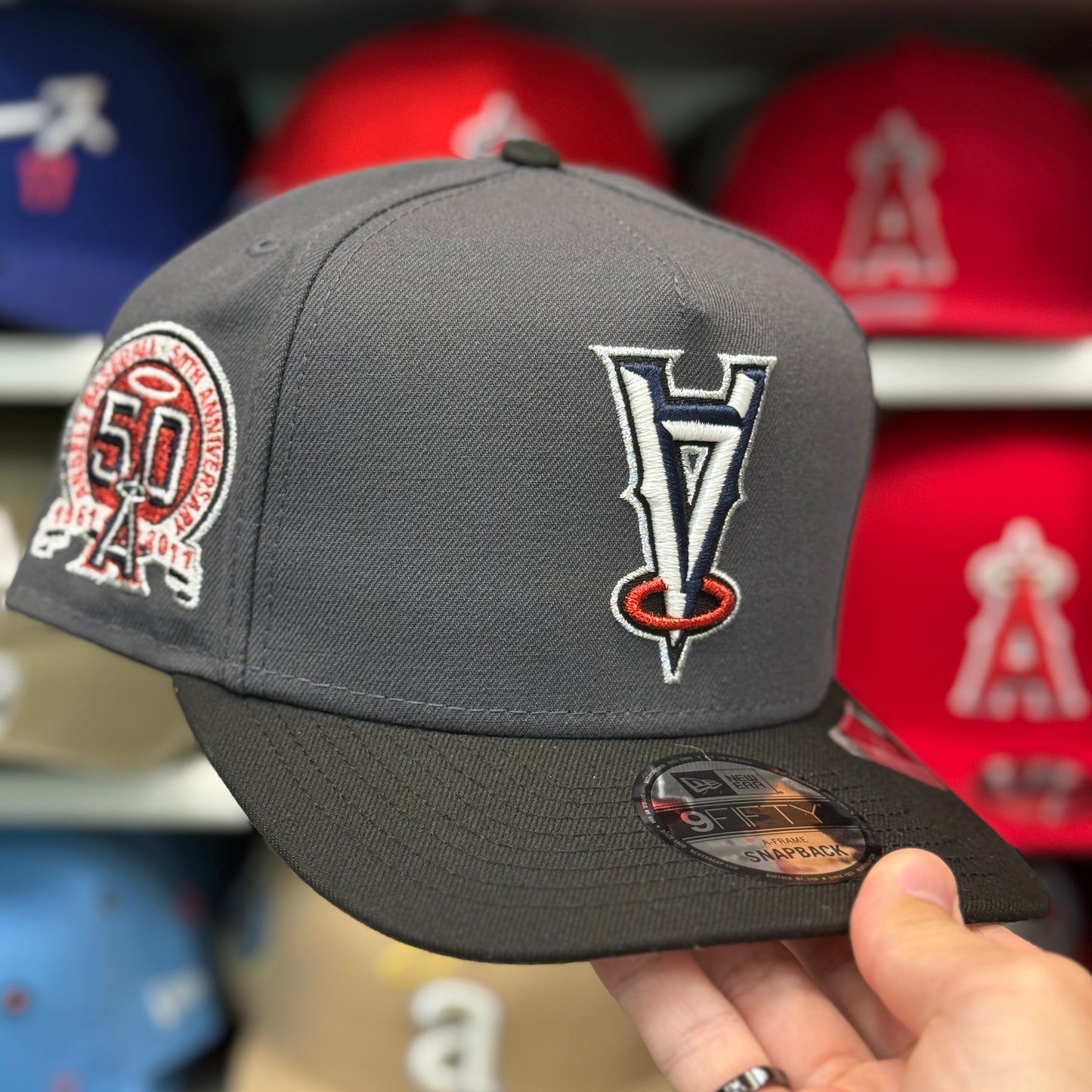 New Era Los Angeles Angels Upside Down Logo '50th Anniversary' A-Frame Gray/Black 9FIFTY Snapback | Glow in the Dark
