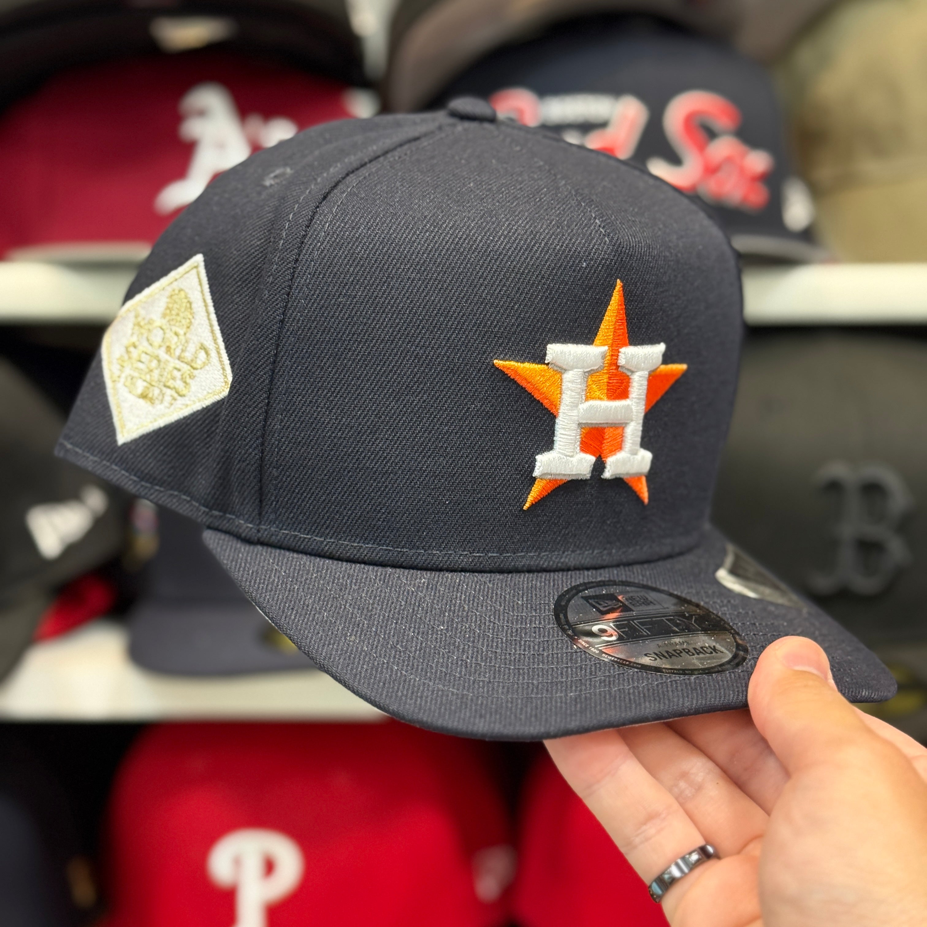 New Era Houston Astros 'World Series' A-Frame Navy 9FIFTY Snapback - Product Image