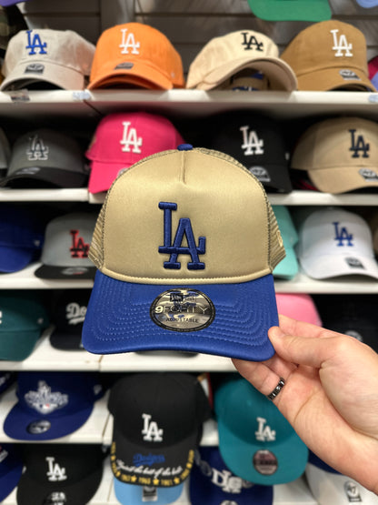 LA Dodgers MLB Foam Trucker | New Era 9FORTY Adjustable Ball Cap | Beige/Blue