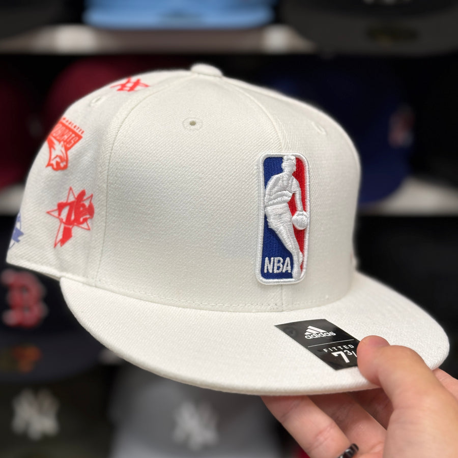 NBA 'All Over' White Adidas Fitted Hat - Product Image