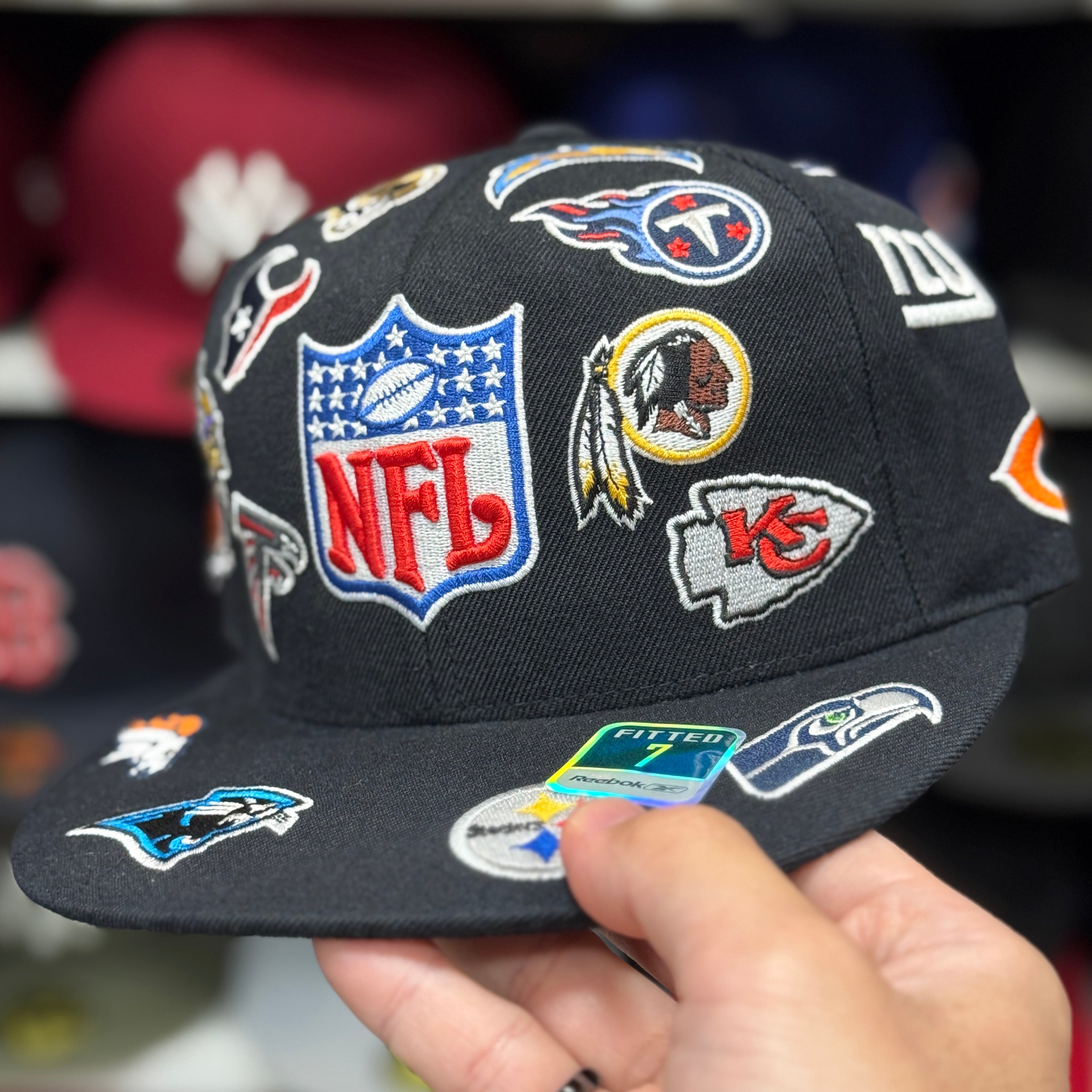 NFL 'All Over' Black Reebok Fitted Hat - Product Image