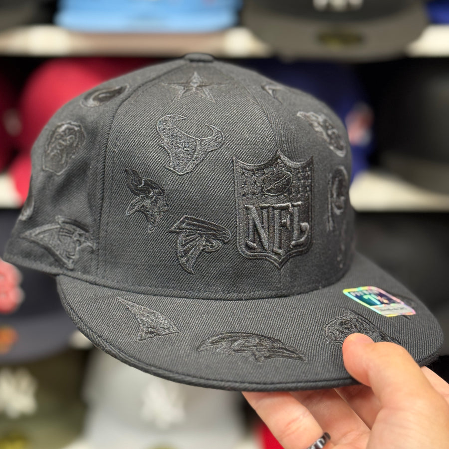 NFL 'All Over' All Black Reebok Fitted Hat - Product Image