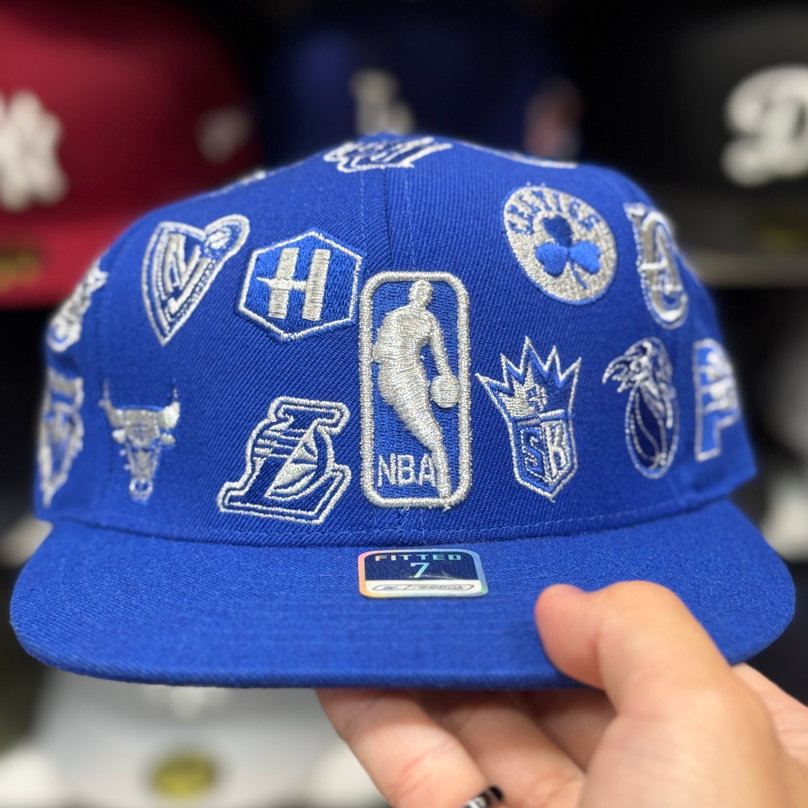 NBA 'All Over' Royal Blue Reebok Fitted Hat - Product Image