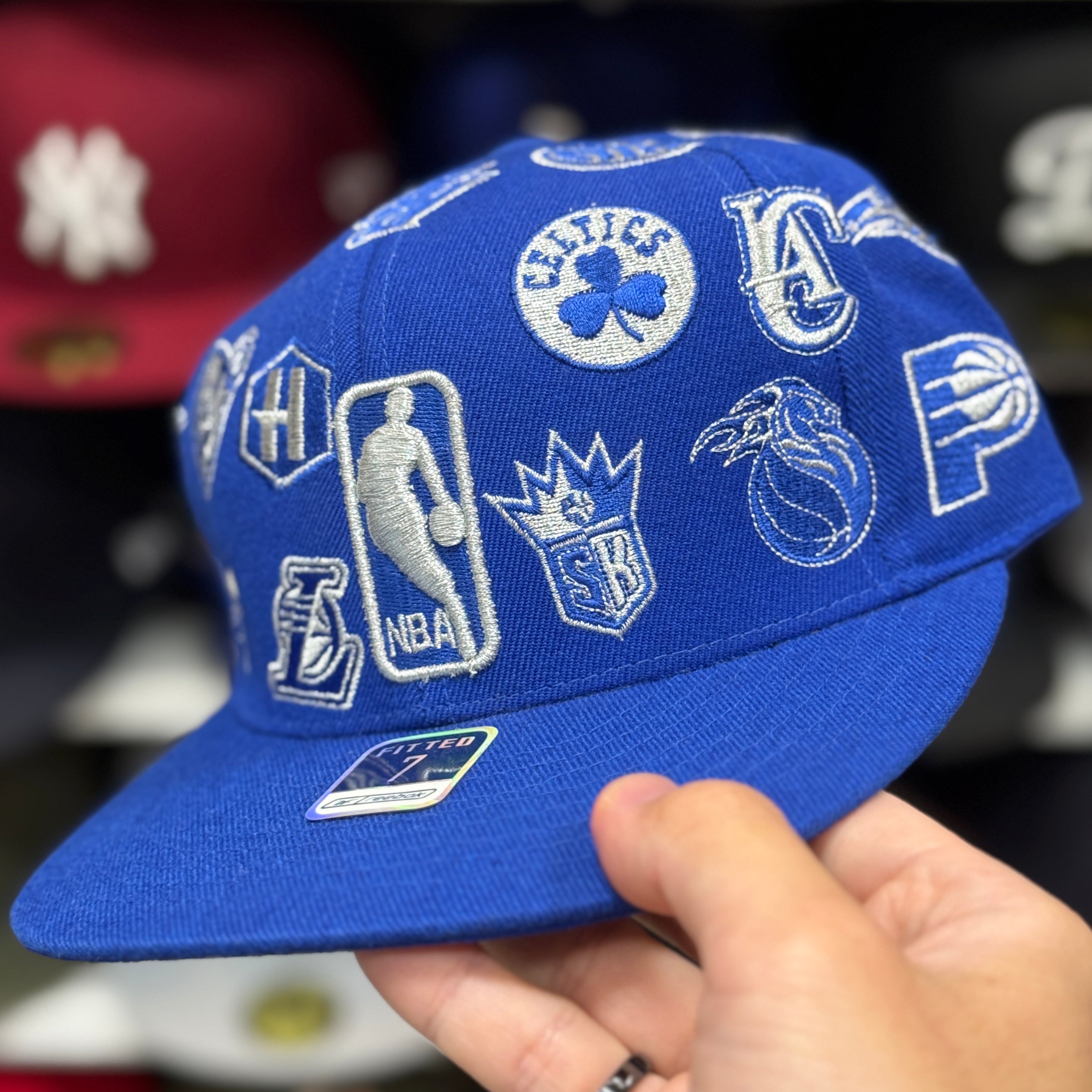 NBA 'All Over' Royal Blue Reebok Fitted Hat - Product Image