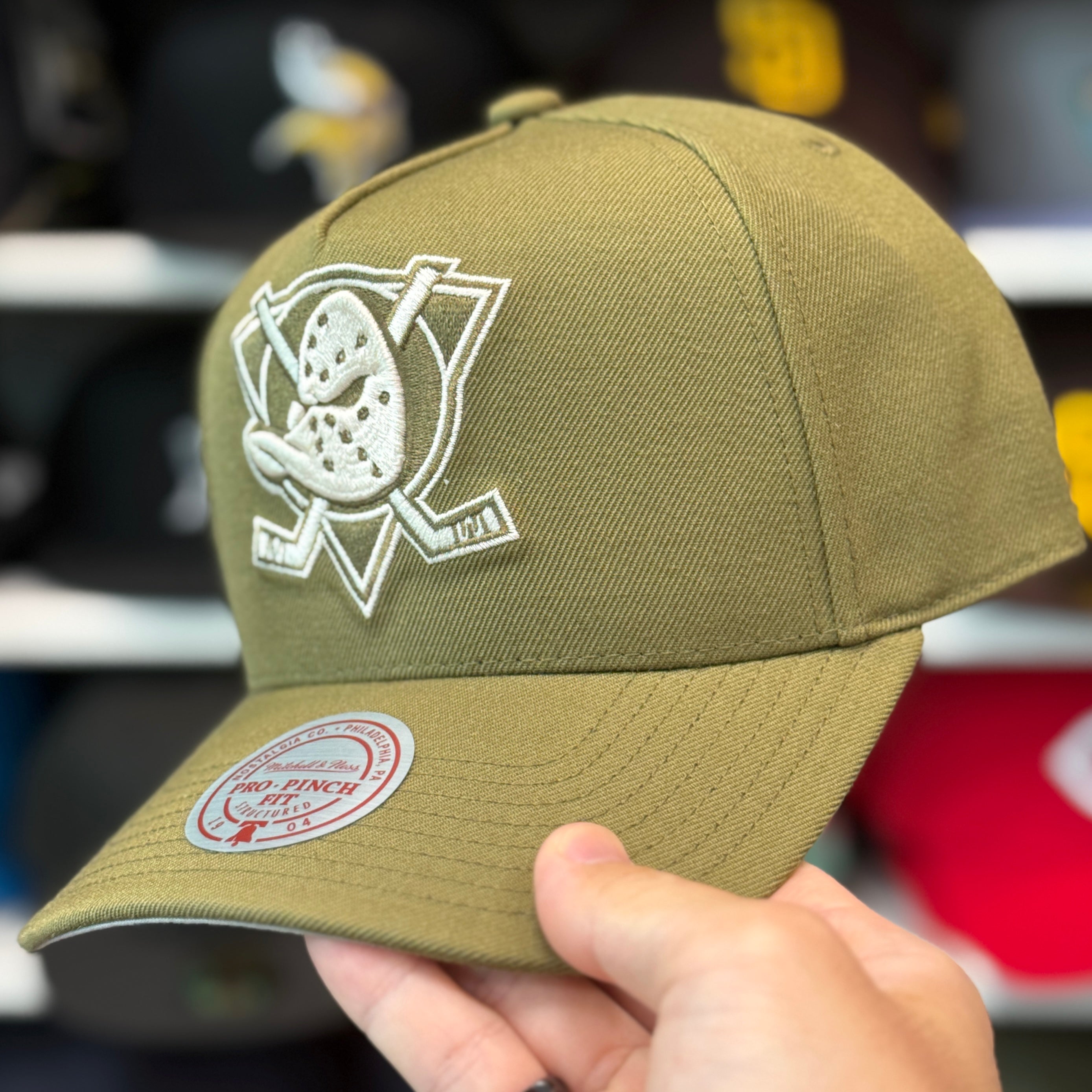 Anaheim Ducks Creme/Olive A-Frame Mitchell & Ness Snapback - Product Image