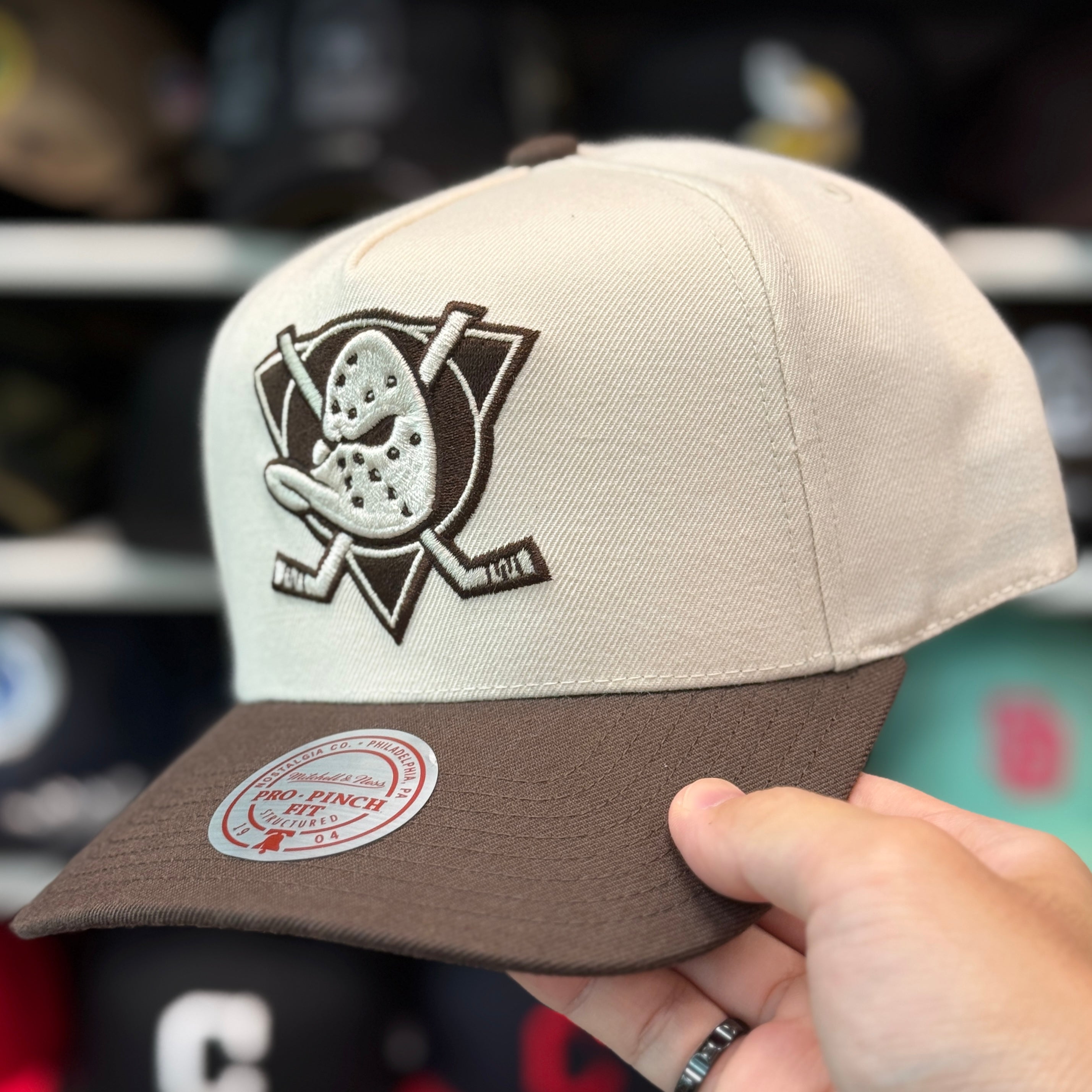 Anaheim Ducks Creme/Brown A-Frame Mitchell & Ness Snapback - Product Image