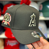 New Era Los Angeles Angels '50th Anniversary' White Gold Outline A-Frame Black 9FORTY Snapback | Red Under Brim