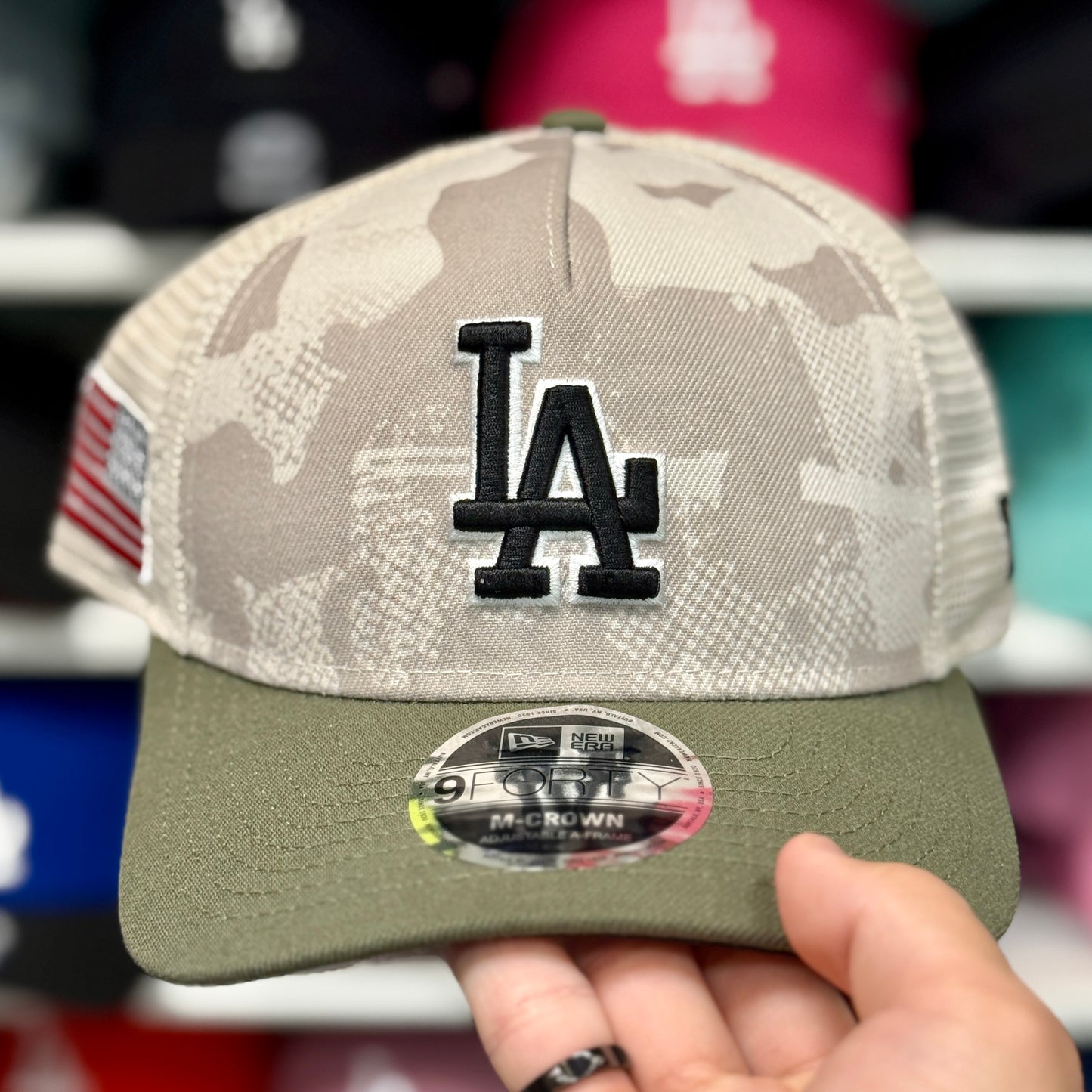 New Era Dodgers Patriot 9FORTY Trucker Snapback White Camouflage