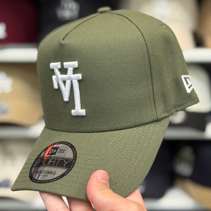 New Era Dodgers Upside Down Reverse Logo A-Frame 9FORTY Snapback Olive