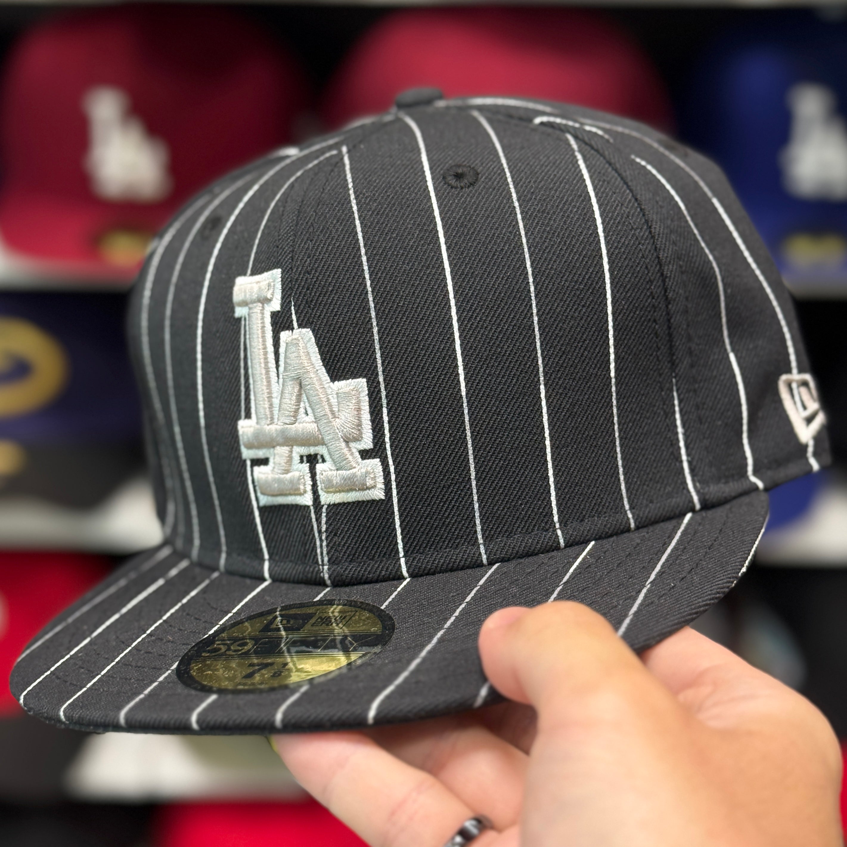 New Era Los Angeles Dodgers 'Pinstripe' Black 59FIFTY Fitted Hat - Product Image