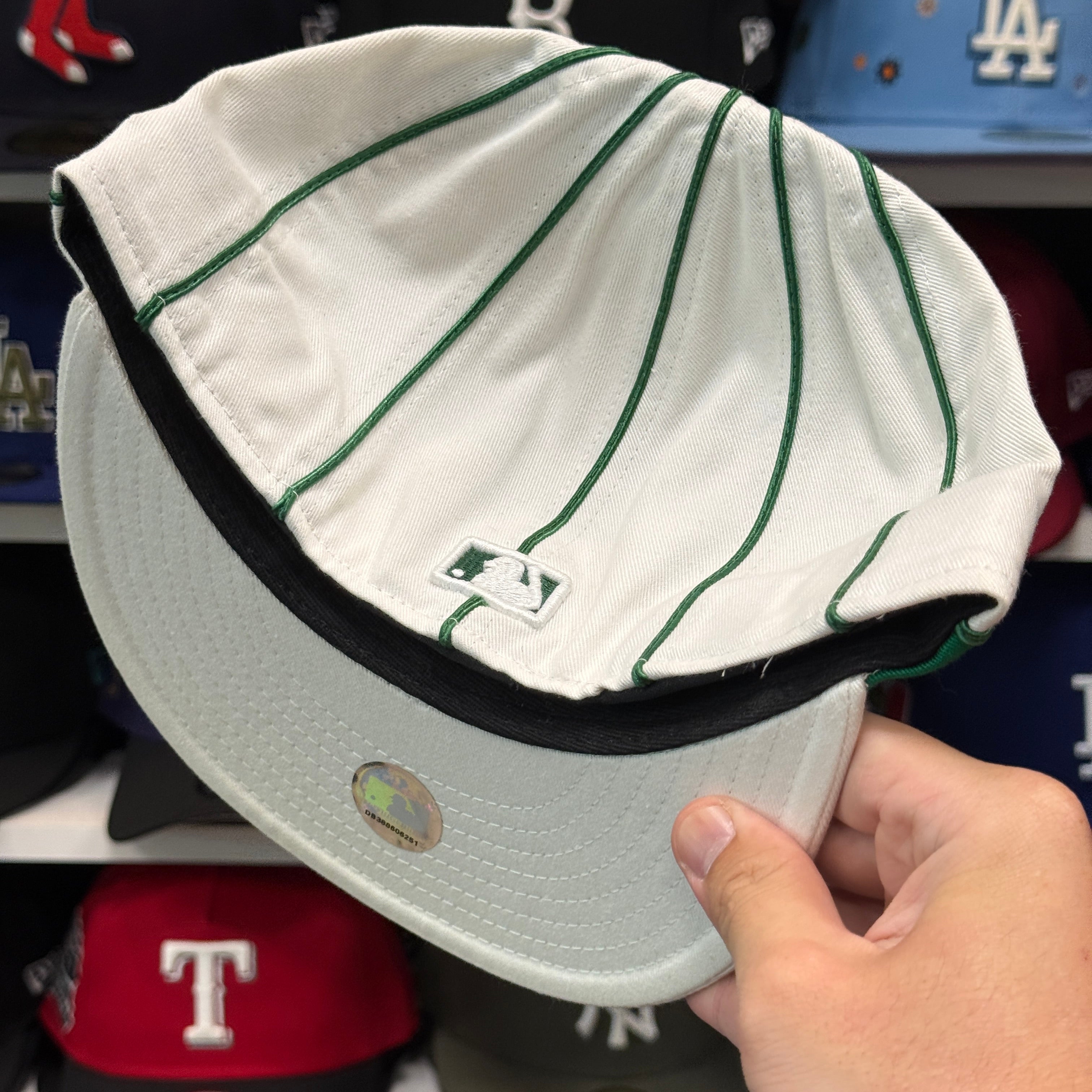 New Era Los Angeles Dodgers 'Green Pinstripe' White 59FIFTY Fitted Hat - Product Image