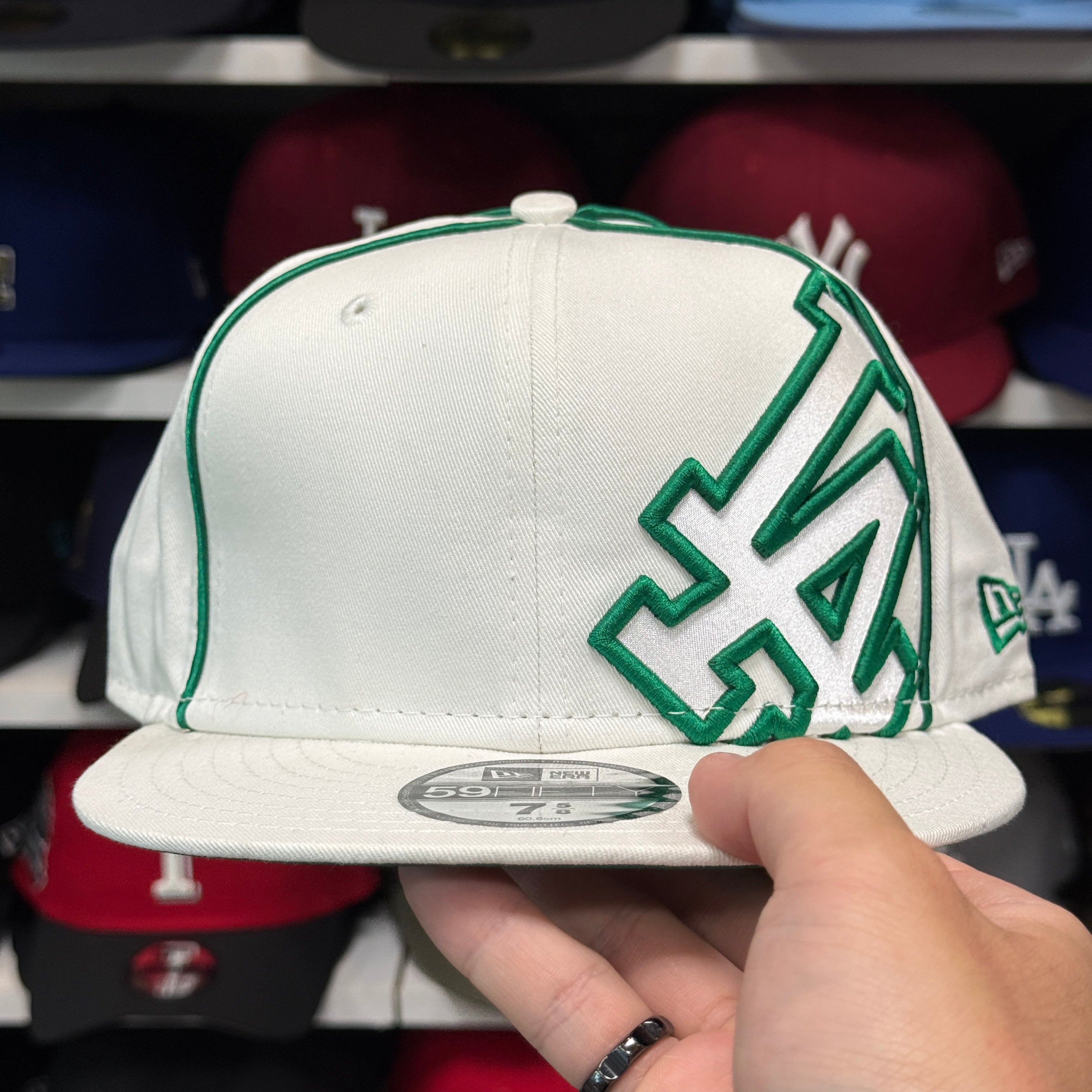 New Era Los Angeles Dodgers 'Green Oversized Logo' White 59FIFTY Fitted Hat - Product Image