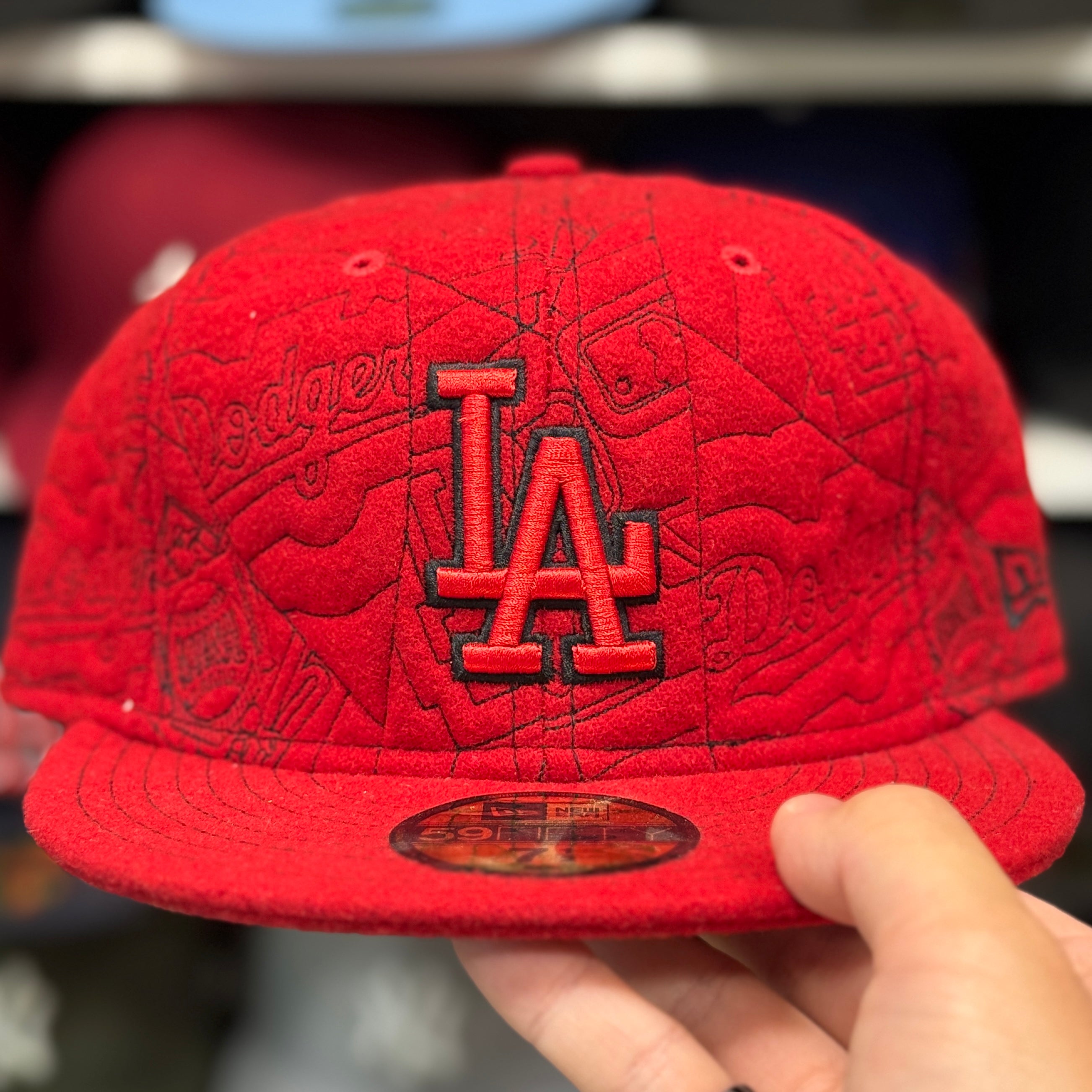 New Era Los Angeles Dodgers 'Wool Blueprint' Red 59FIFTY Fitted Hat - Product Image