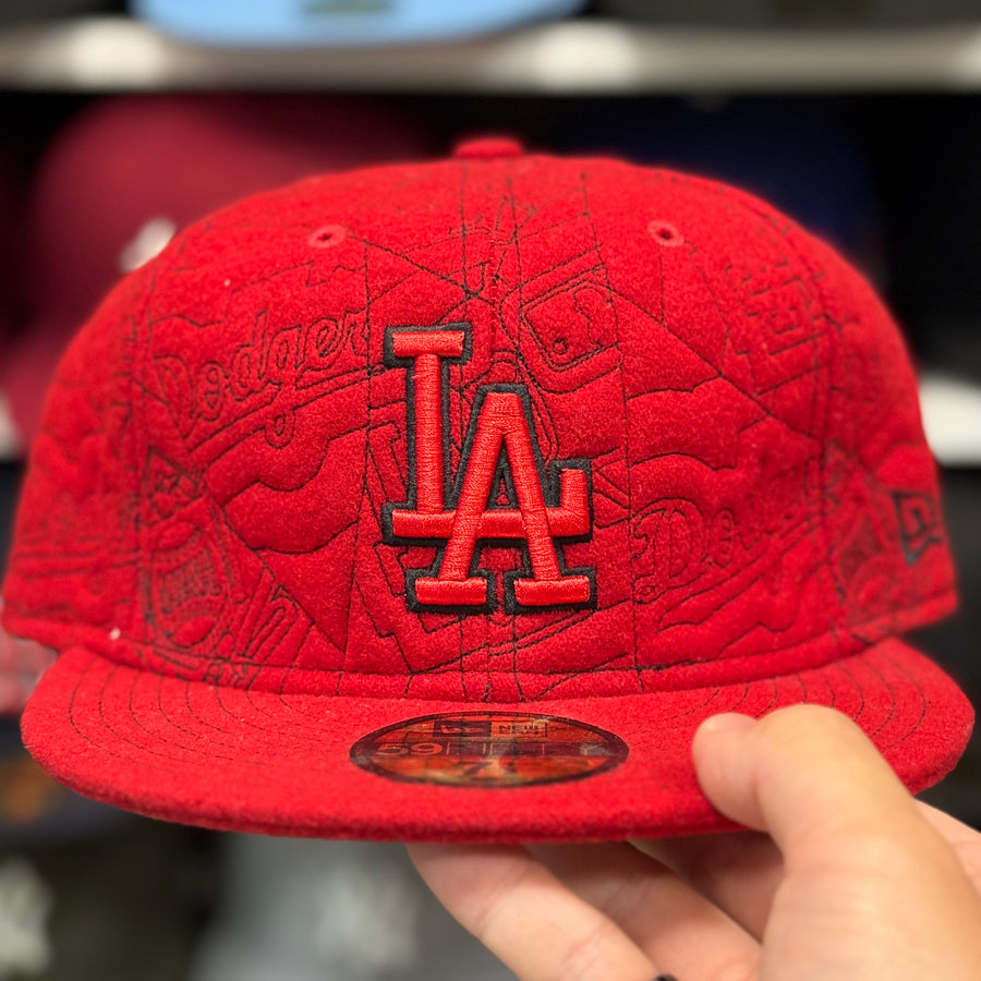 New Era Los Angeles Dodgers 'Wool Blueprint' Red 59FIFTY Fitted Hat - Product Image