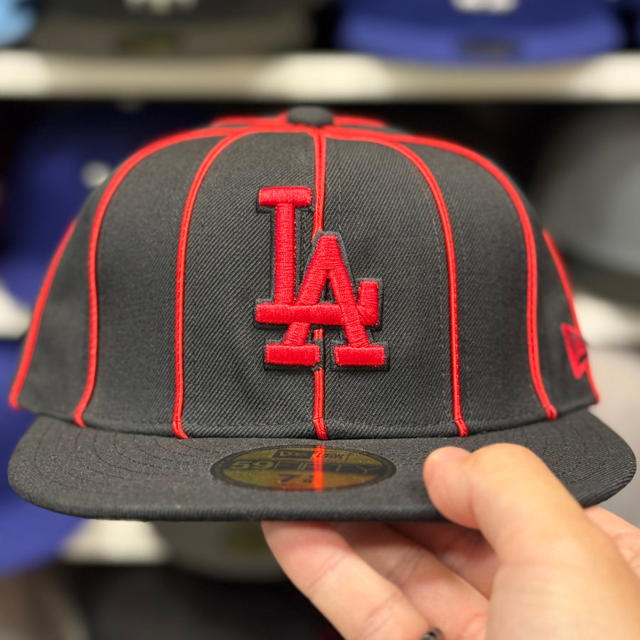 New Era Los Angeles Dodgers 'Red Pinestipe' Black 59FIFTY Fitted Hat - Product Image