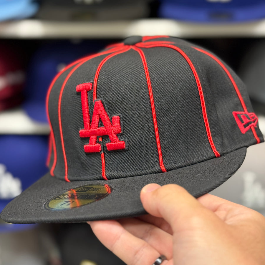 New Era Los Angeles Dodgers 'Red Pinestipe' Black 59FIFTY Fitted Hat - Product Image