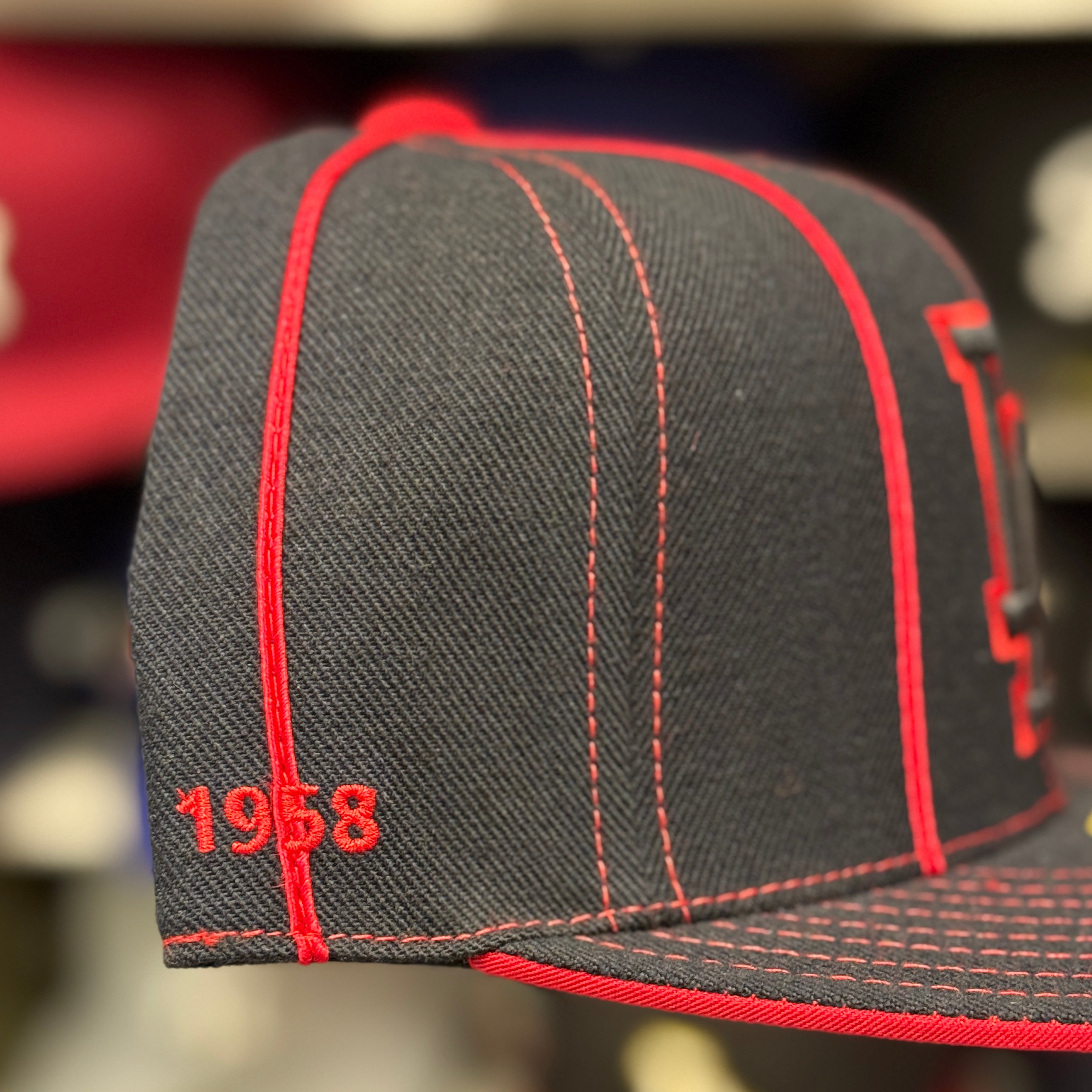 Los Angeles Dodgers 'Red Pinstripe' Black American Needle Fitted Hat - Product Image