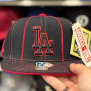 Los Angeles Dodgers 'Red Pinstripe' Black American Needle Fitted Hat - Product Image