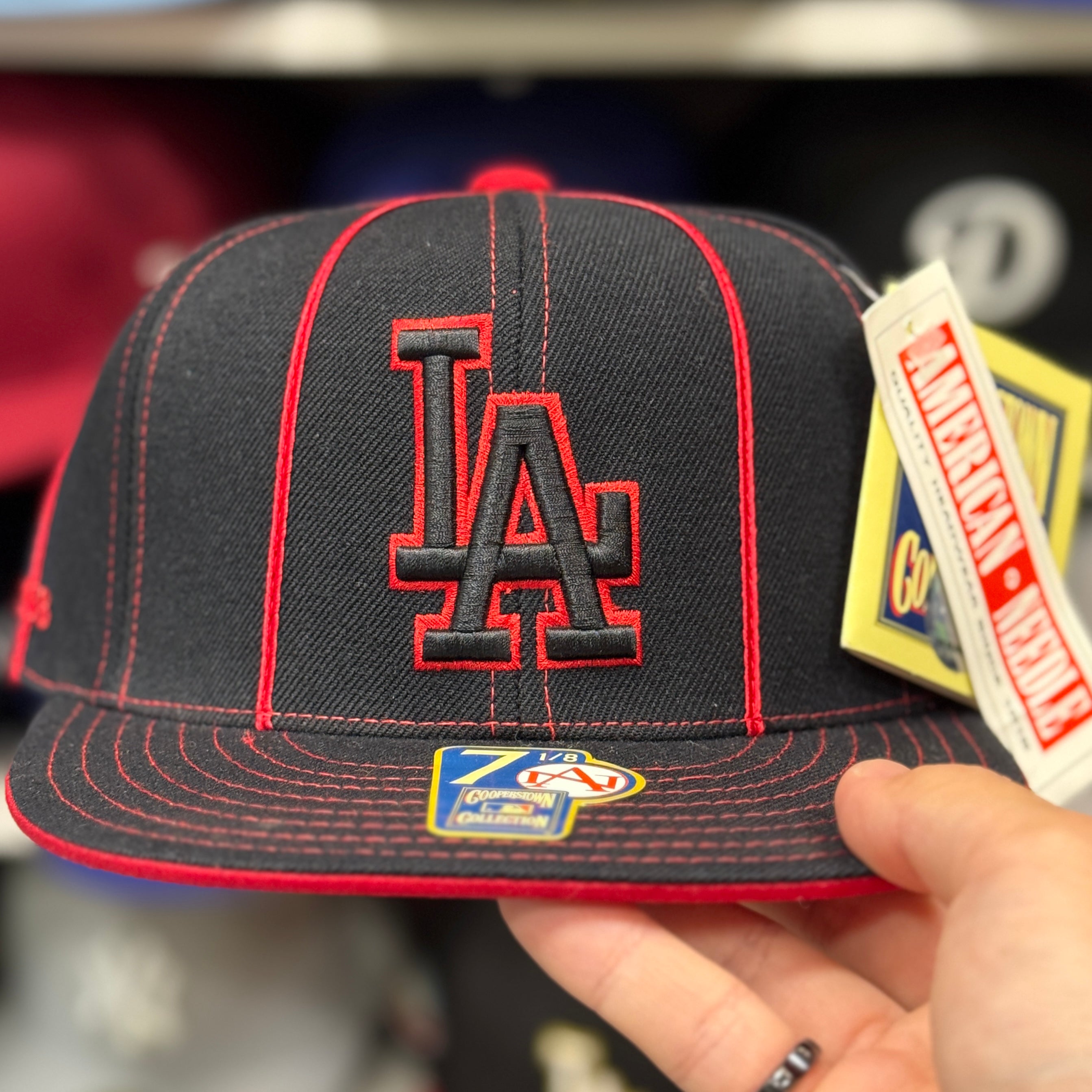 Los Angeles Dodgers 'Red Pinstripe' Black American Needle Fitted Hat - Product Image