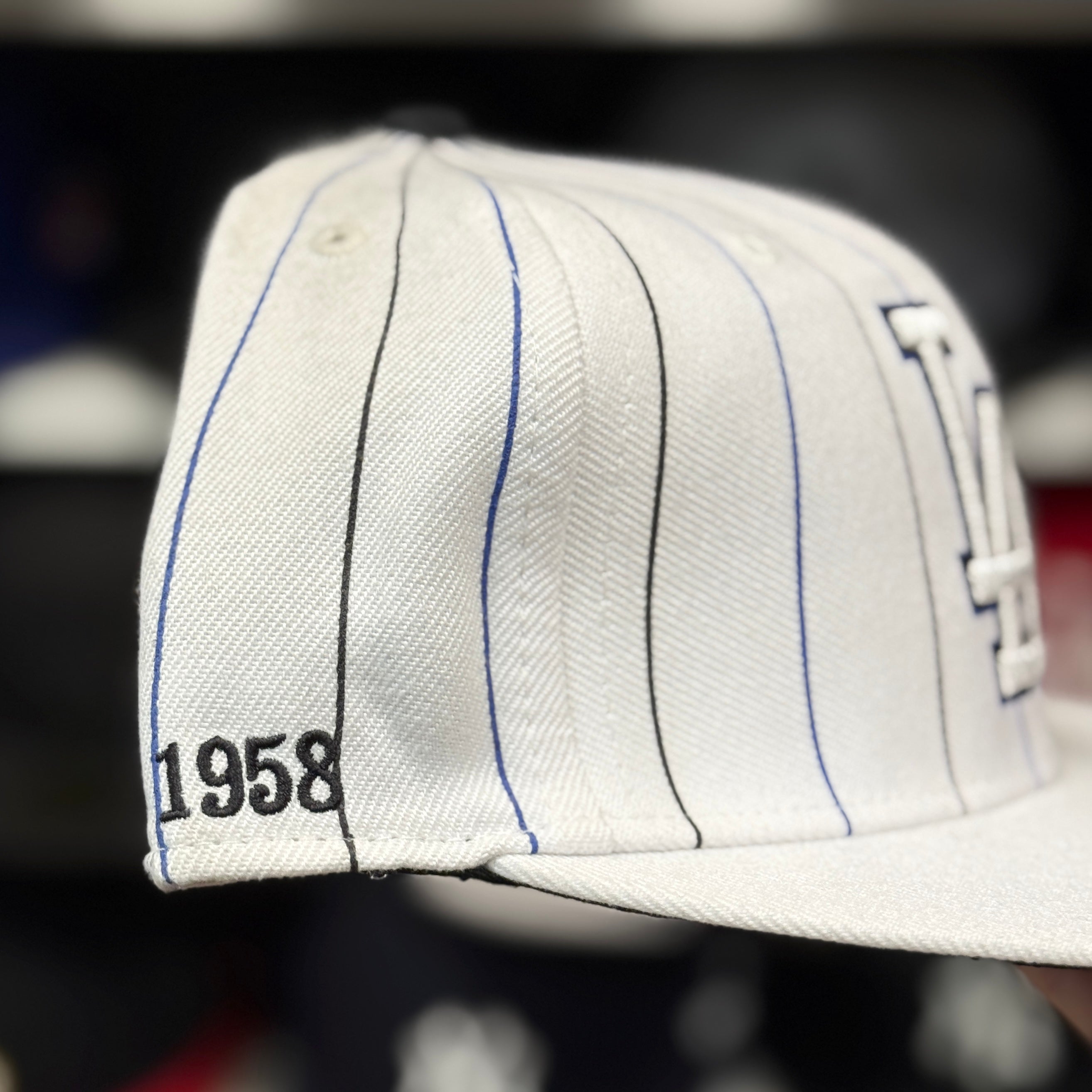 Los Angeles Dodgers 'Navy Pinstripe' White Twin Enterprises Fitted Hat - Product Image